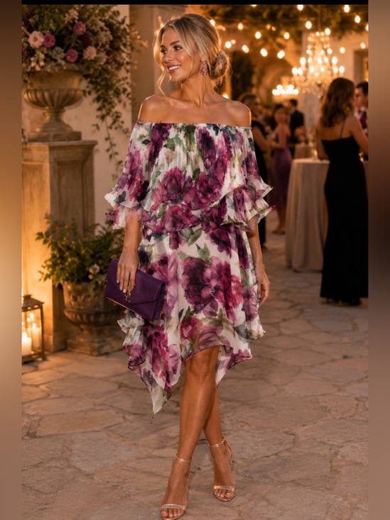 Badgley Mischka Dresses & Skirts - NEW Badgley Mischka Off Shoulder Floral Dress 10 Romantic Wedding Honeymoon Club